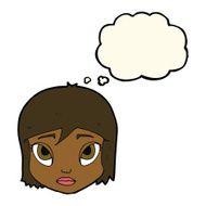 cartoon female face with thought bubble N88