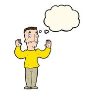 cartoon man surrendering with thought bubble N8