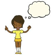 cartoon pretty girl with idea thought bubble N17