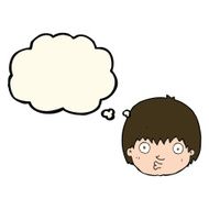 cartoon curious boy with thought bubble N22