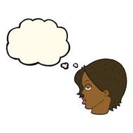 cartoon woman raising eyebrow with thought bubble N13