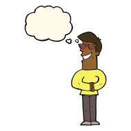 cartoon grinning man wearing sunglasses with thought bubble N5