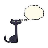 cartoon black cat with thought bubble N23