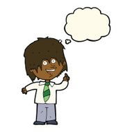 cartoon school boy with idea thought bubble N17