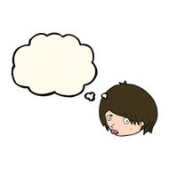 cartoon female face with raised eyebrow thought bubble N7