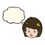 cartoon happy female face with thought bubble N113