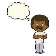 cartoon manly mustache man with thought bubble N7