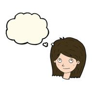 cartoon happy female face with thought bubble N114