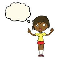 cartoon girl asking question with thought bubble N7