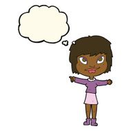cartoon woman pointing with thought bubble N136