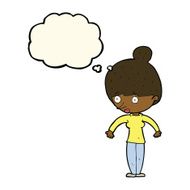 cartoon woman staring with thought bubble N21