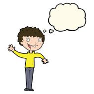 cartoon happy boy waving with thought bubble N14