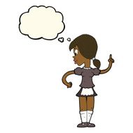 cartoon waitress calling order with thought bubble N7