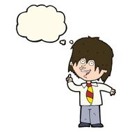 cartoon school boy with idea thought bubble N18