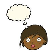 cartoon surprised female face with thought bubble N38