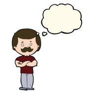 cartoon manly mustache man with thought bubble N8