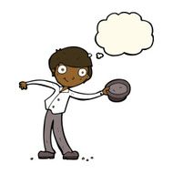 cartoon man tipping hat with thought bubble N5
