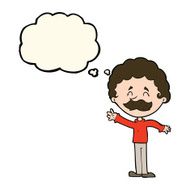 cartoon man with mustache waving thought bubble N22