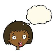 cartoon surprised female face with thought bubble N39