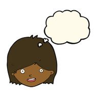 cartoon happy female face with thought bubble N115