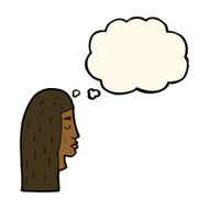 cartoon female face profile with thought bubble N7