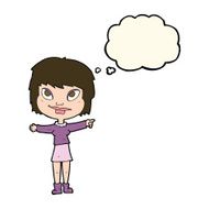cartoon woman pointing with thought bubble N137