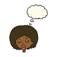 cartoon woman with eyes closed thought bubble N4