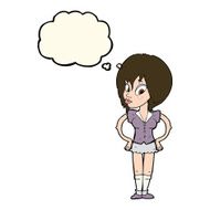 cartoon woman with hands on hips thought bubble N147