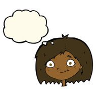 cartoon happy female face with thought bubble N117