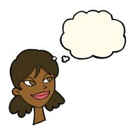 cartoon happy female face with thought bubble N119