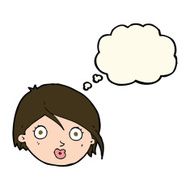 cartoon surprised female face with thought bubble N40