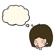 cartoon surprised female face with thought bubble N41