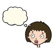 cartoon surprised female face with thought bubble N42