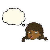 cartoon pretty female face with thought bubble N62