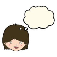 cartoon happy female face with thought bubble N120