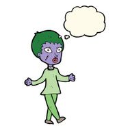 cartoon halloween zombie woman with thought bubble N7