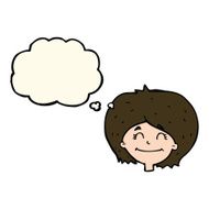cartoon happy female face with thought bubble N121