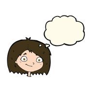 cartoon happy female face with thought bubble N122