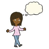 cartoon woman with no worries thought bubble N25