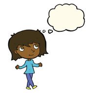 cartoon girl with no worries thought bubble N7