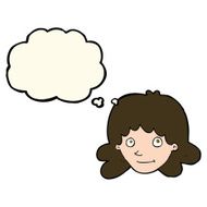 cartoon happy female face with thought bubble N123