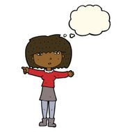 cartoon girl pointing with thought bubble N18