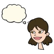 cartoon happy female face with thought bubble N124