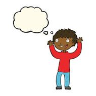 cartoon excited boy with thought bubble N97