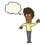 cartoon nervous man waving with thought bubble N13