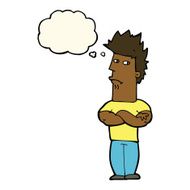 cartoon man sulking with thought bubble N7