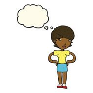 cartoon woman with hands on hips thought bubble N148