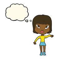 cartoon woman making gesture with thought bubble N7