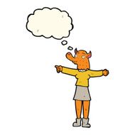 cartoon pointing fox woman with thought bubble N4