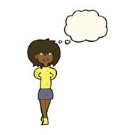 cartoon shocked woman with thought bubble N61
